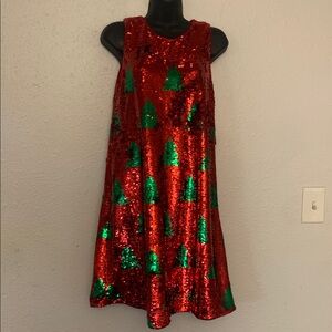 Cat & Jack Red Sequin Christmas Dress with Green Accents